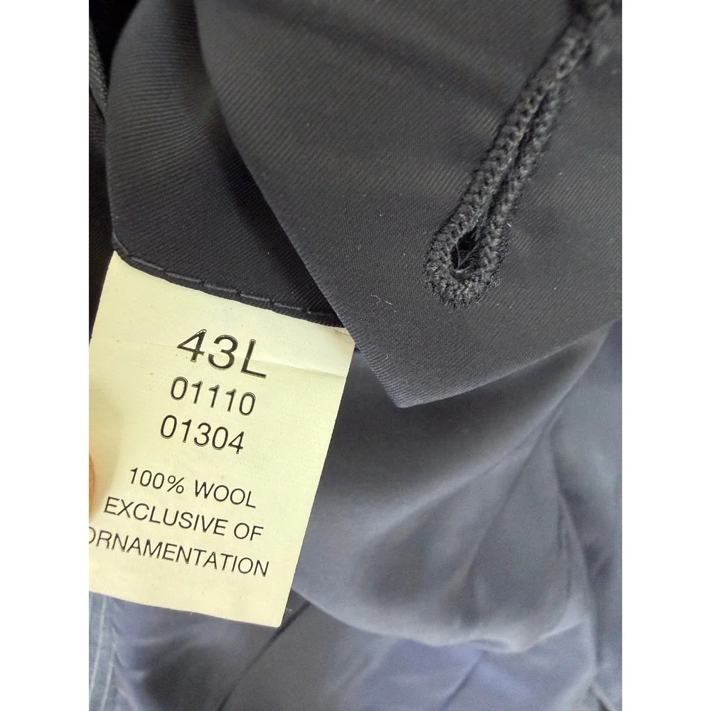 Jos A Bank Travelers Collection Suit Mens 43L 33x32 Navy Blue Pinstripe Wool 2pc